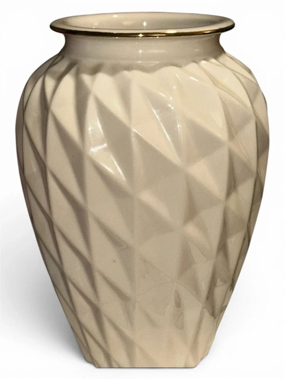 Vintage Lenox Ivory Lattice Spiral Swirl Vase with 24K Gold Rim 7